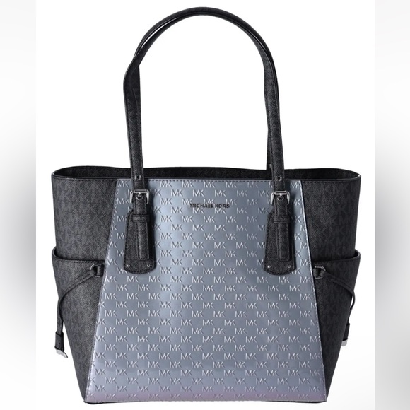 Michael Kors Voyager Travel Shoulder Tote Heather Grey Patent Leather Black MK - Picture 6 of 9